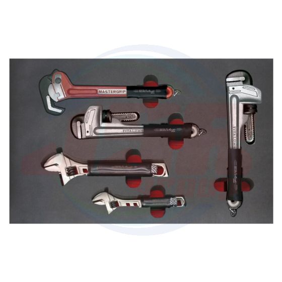 AD500277 |Tray set of adjustable, mastergrip, pipe wrenches ANTIDROP TOOLS | EGA MASTER